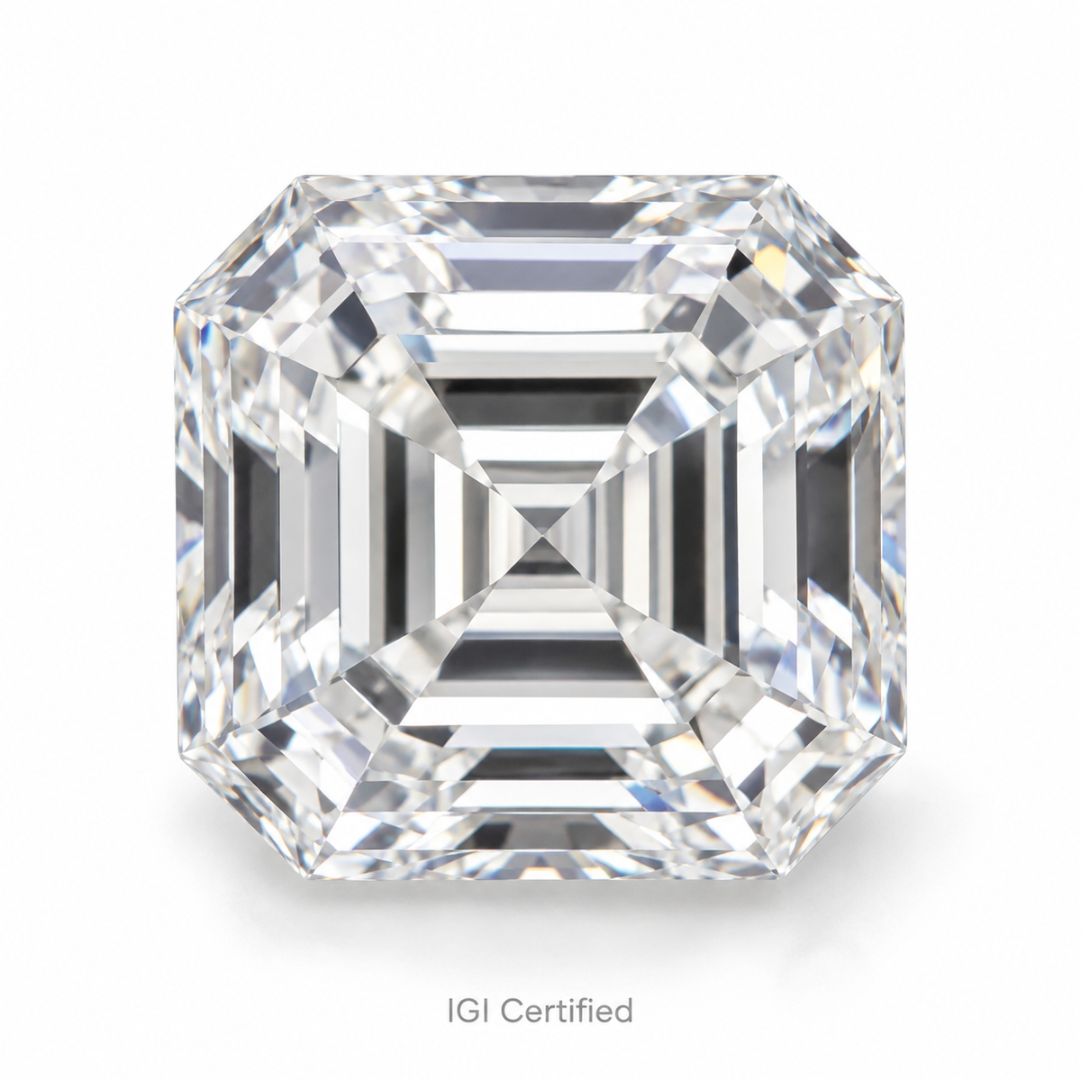 Asscher loose lab-grown diamond on a white background, illustrative product image