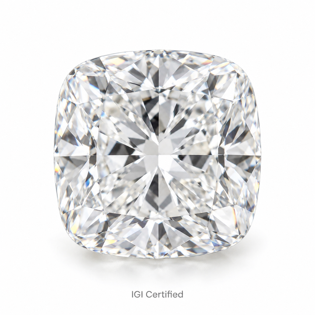 Cushion loose lab-grown diamond on a white background, illustrative product image