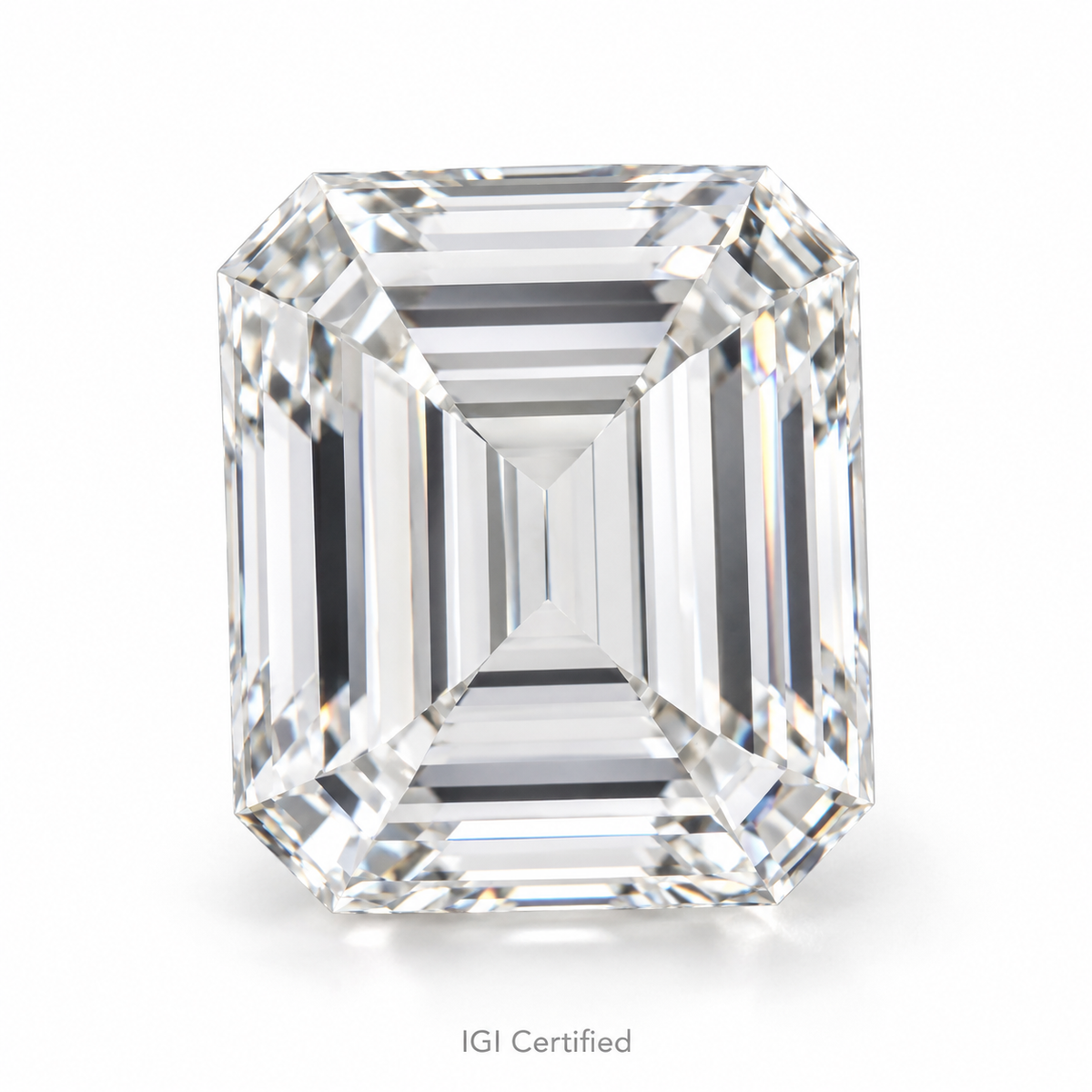 Emerald loose lab-grown diamond on a white background, illustrative product image