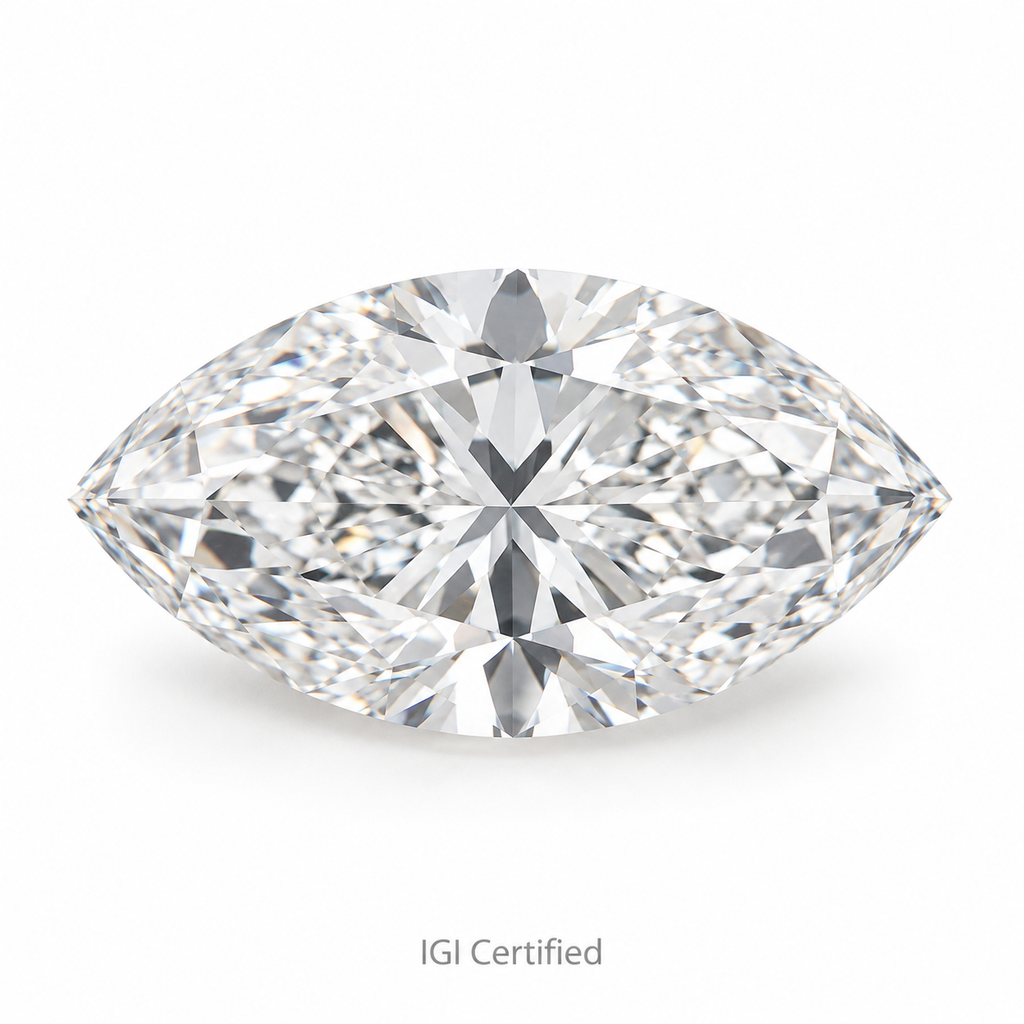 Marquise loose lab-grown diamond on a white background, illustrative product image