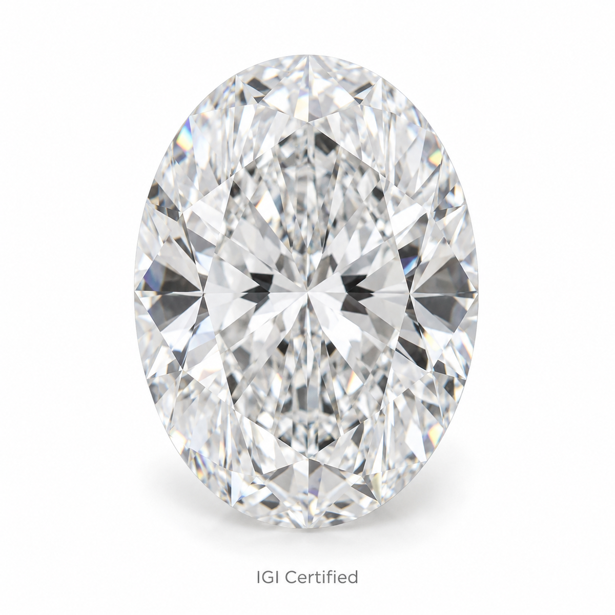 Oval loose lab-grown diamond on a white background, illustrative product image