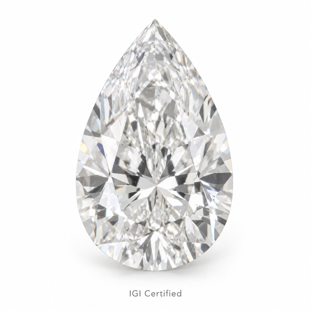 Pear loose lab-grown diamond on a white background, illustrative product image