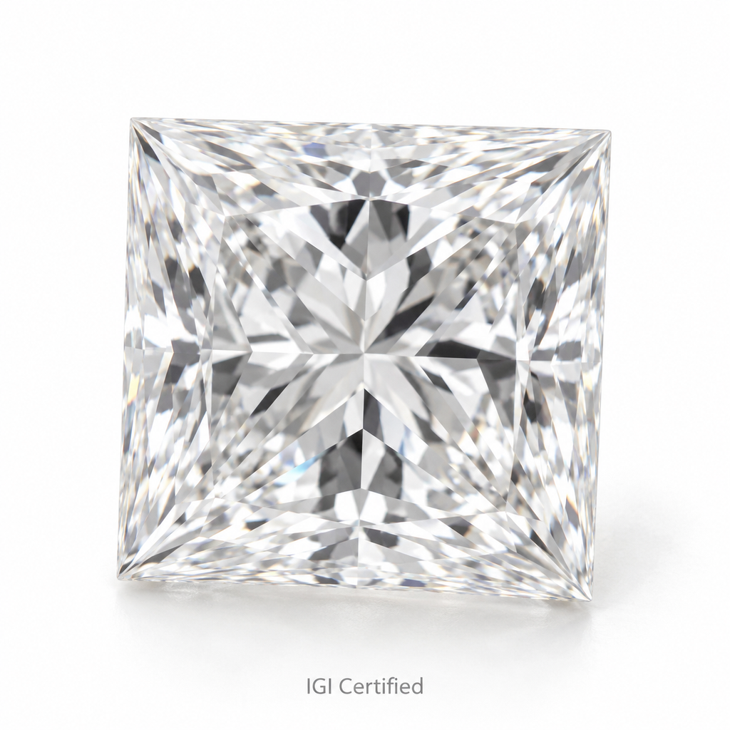 Princess loose lab-grown diamond on a white background, illustrative product image