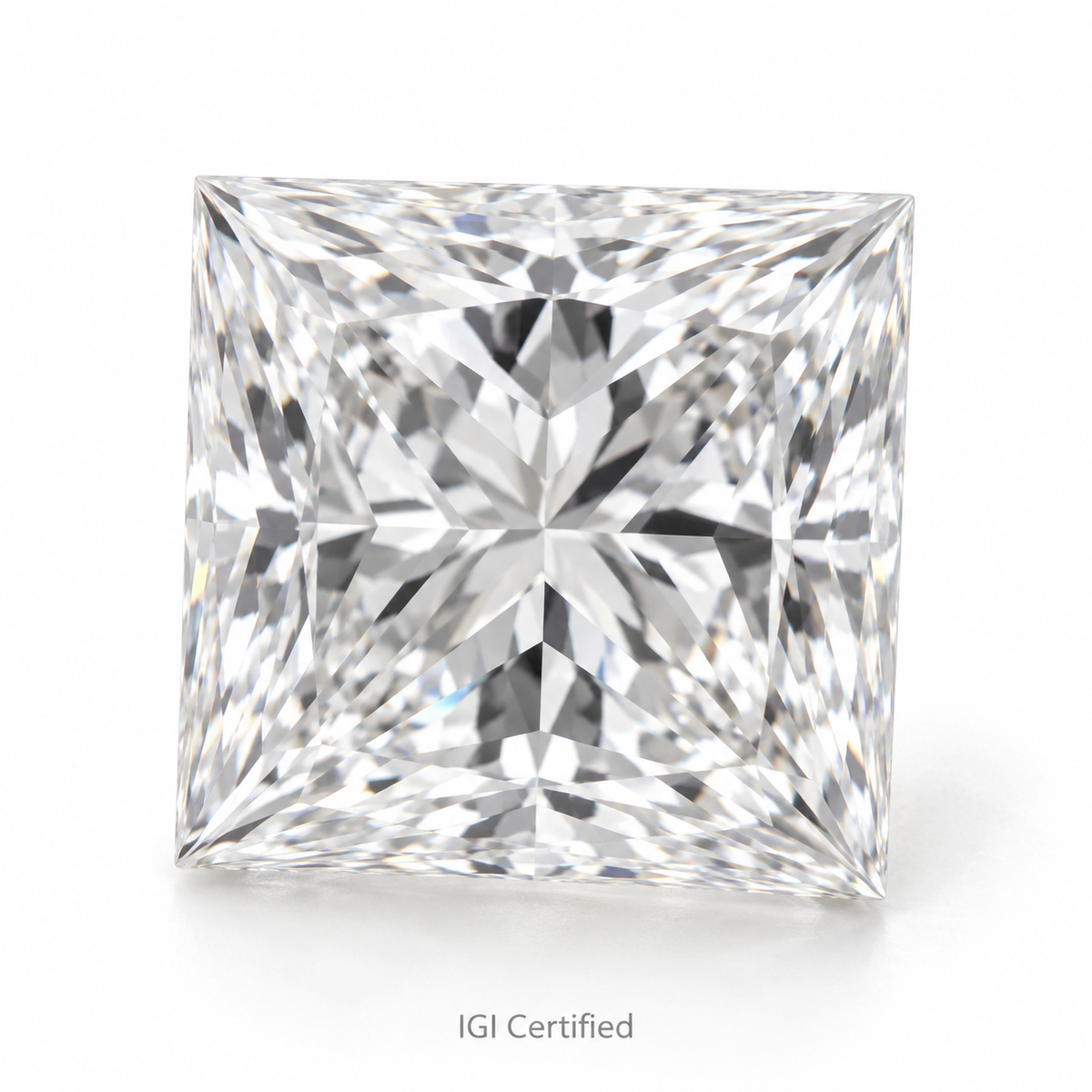 Princess loose lab-grown diamond on a white background, illustrative product image