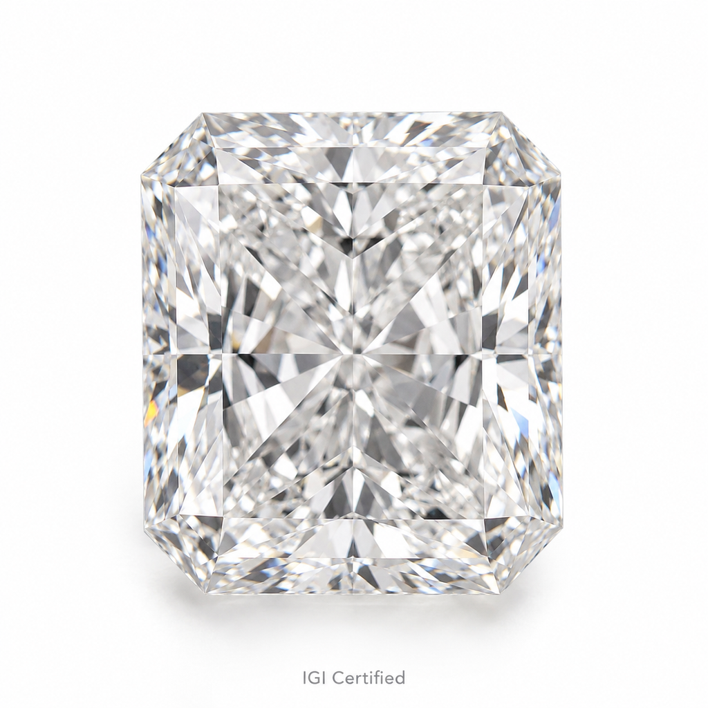 Radiant loose lab-grown diamond on a white background, illustrative product image