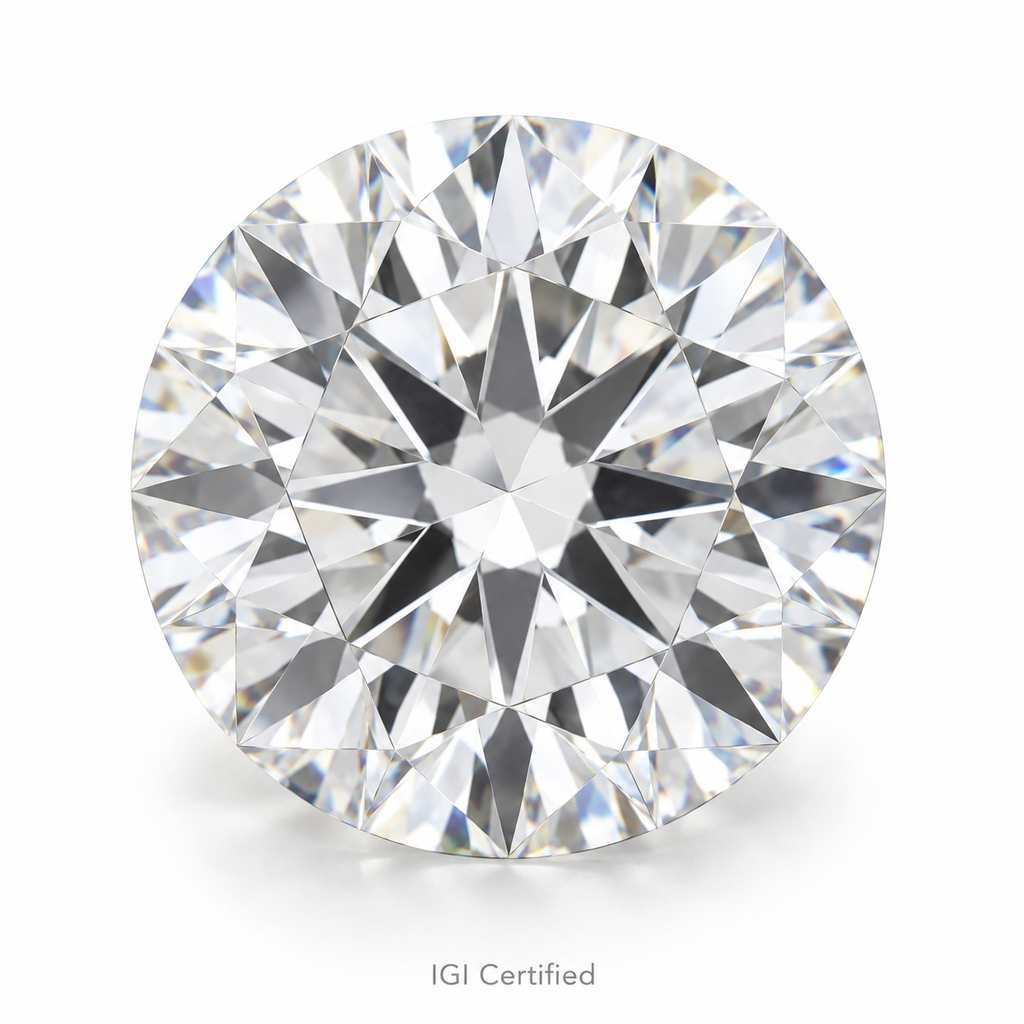 Round loose lab-grown diamond on a white background, illustrative product image