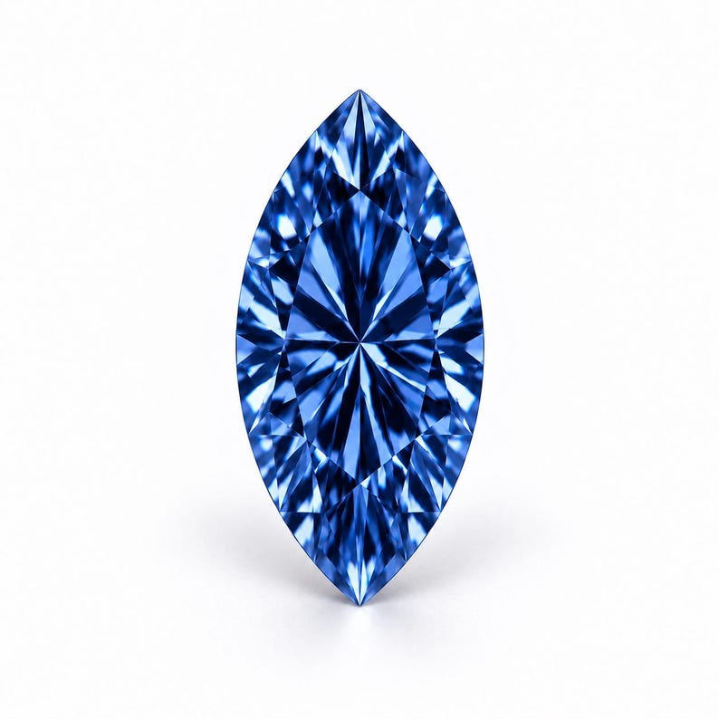 Sapphire Blue Marquise Moissanite loose gemstone on a white background