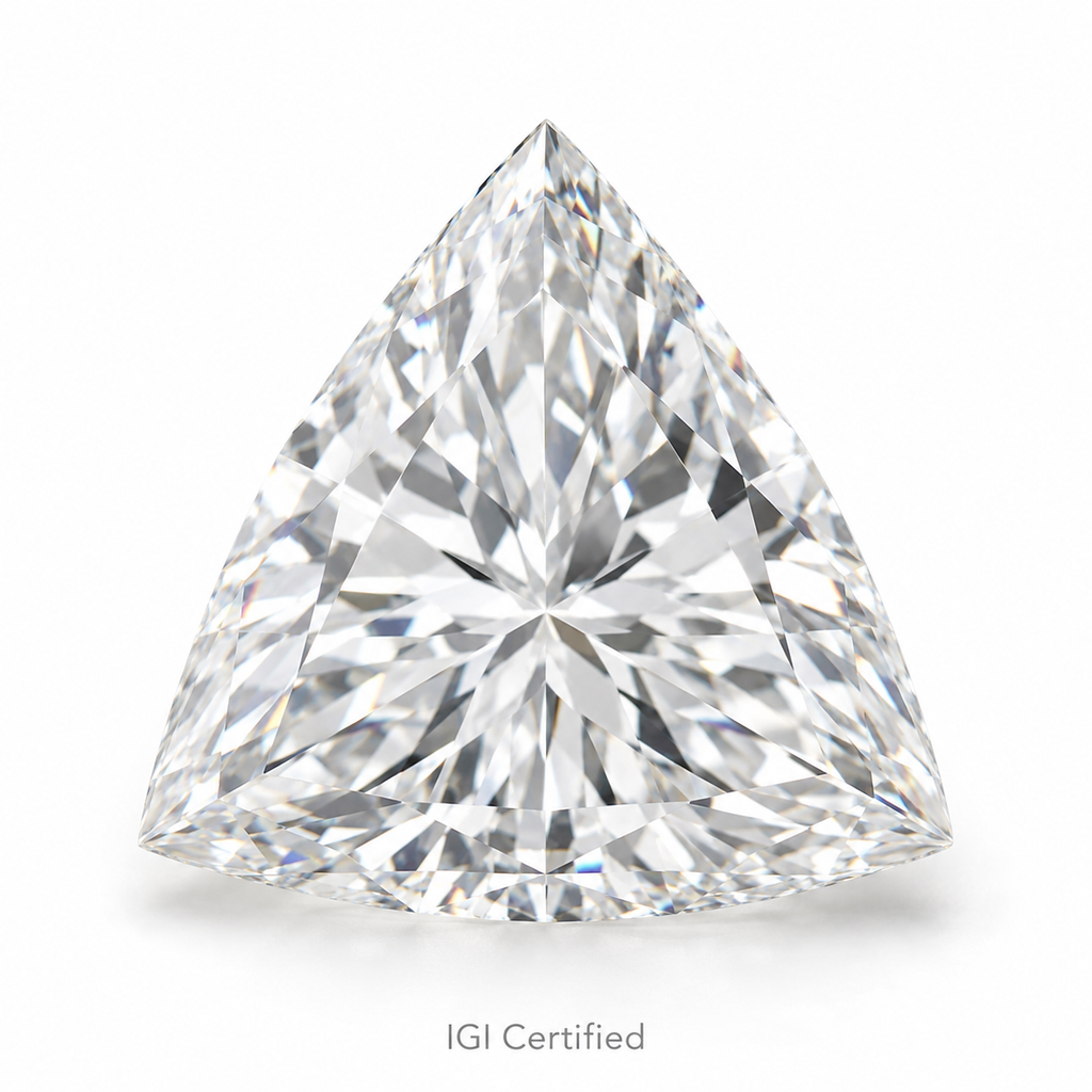 Trillion loose lab-grown diamond on a white background, illustrative product image